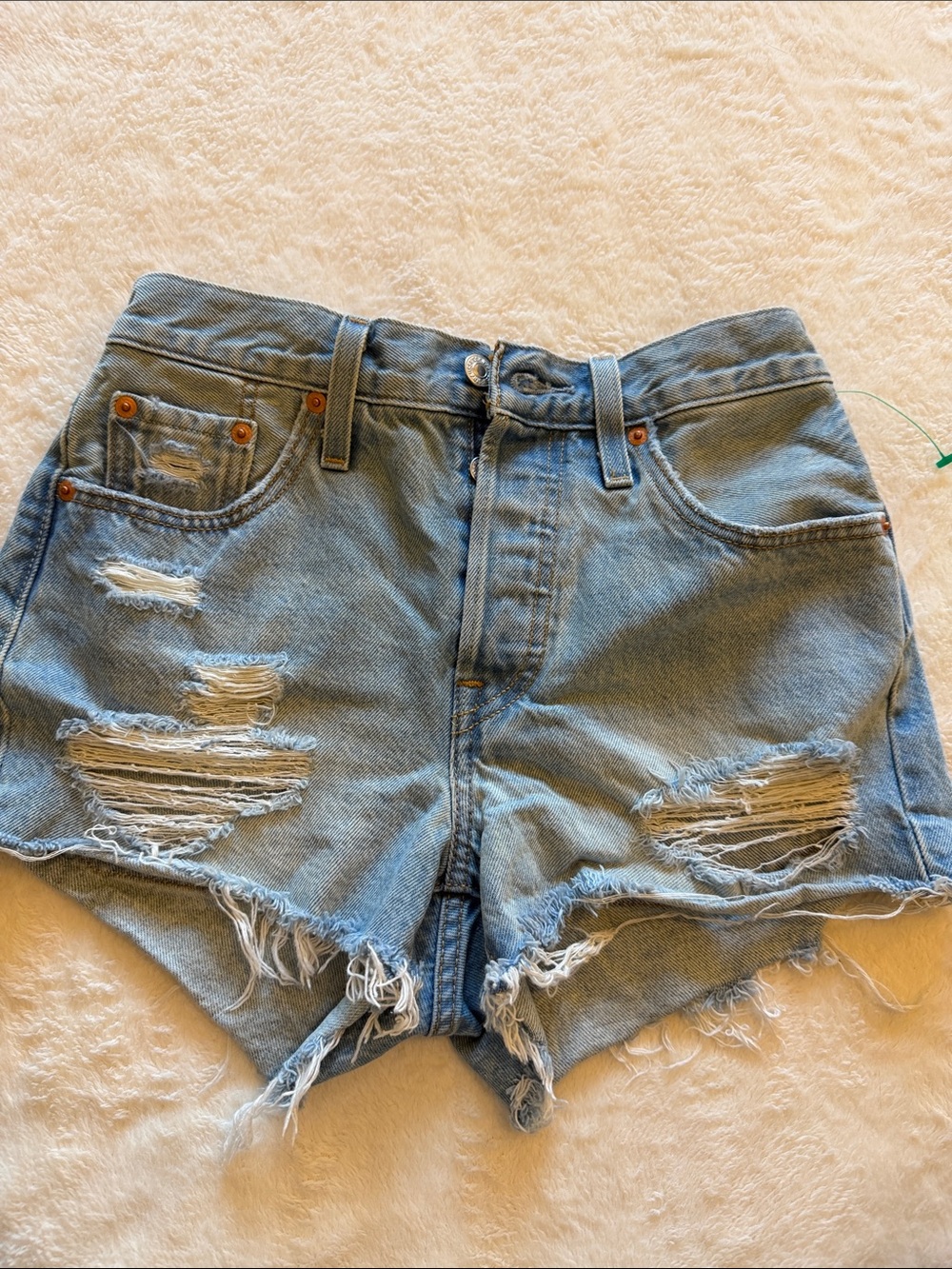 Levi's Light Blue Distressed High-Rise Denim Shorts